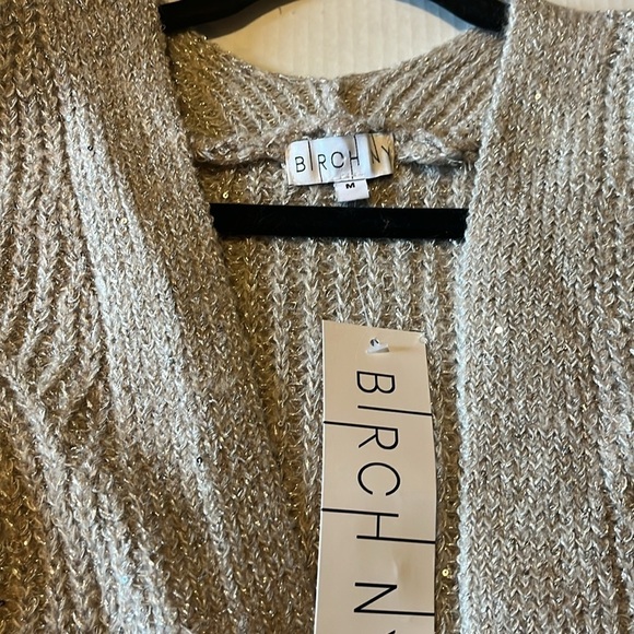 NWT-Birch NY-M-tan metallic-open front,knit, sequence, pattern, cardigan sweater - Picture 6 of 12